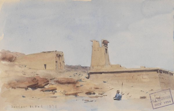 The Temple of Dendur, Showing the Pylon and Terrace  by Frederick Arthur Bridgman - Hand-Painted Oil Painting Reproduction