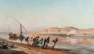 Towing On The Nile by Frederick Arthur Bridgman Oil Painting