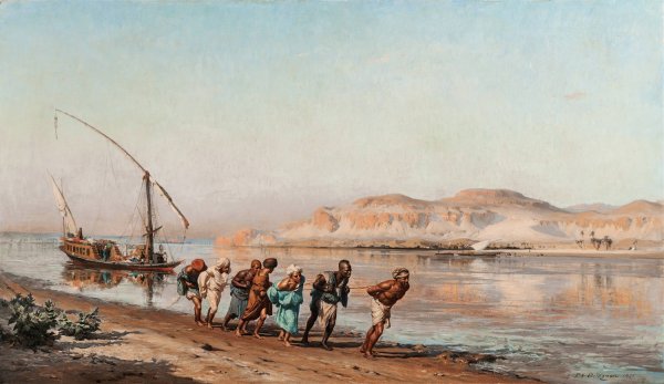 Towing On The Nile  by Frederick Arthur Bridgman - Hand-Painted Oil Painting Reproduction