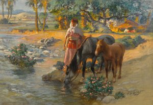 Watering the Horses by Frederick Arthur Bridgman Oil Painting
