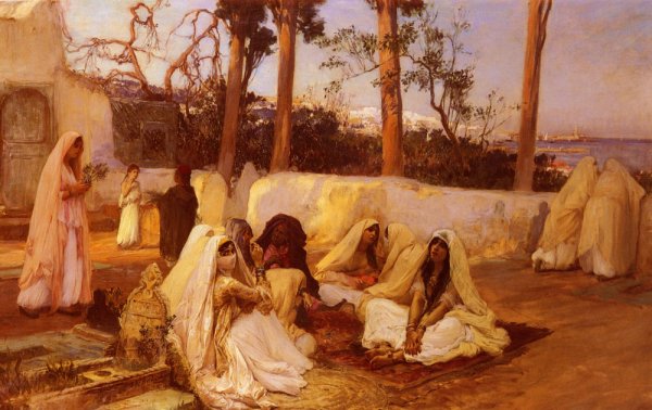 Main Product Photo of Women at the Cemetery, Algiers Painting by Frederick Arthur Bridgman
