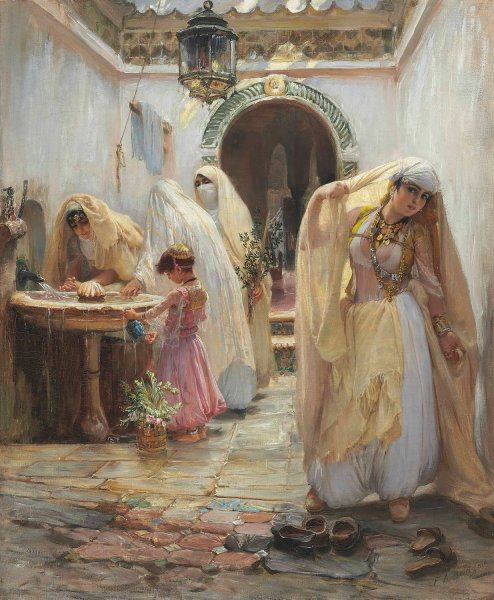 Women at the Fountain by Frederick Arthur Bridgman - Hand-Painted Oil Painting Reproduction