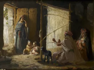 Women in Biskra Weaving the Burnoose by Frederick Arthur Bridgman - Oil Painting Reproduction