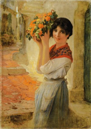Young nicoise with a basket by Frederick Arthur Bridgman Oil Painting