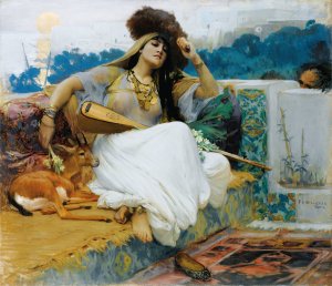 Young Woman On A Terrace by Frederick Arthur Bridgman Oil Painting