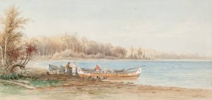 Canoes And Trappers by Frederick Arthur Verner Oil Painting
