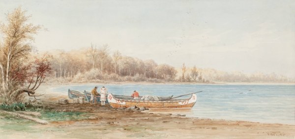 Canoes And Trappers  by Frederick Arthur Verner - Hand-Painted Oil Painting Reproduction