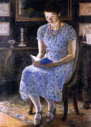 Blue Girl Reading by Frederick C. Frieseke - Oil Painting Reproduction