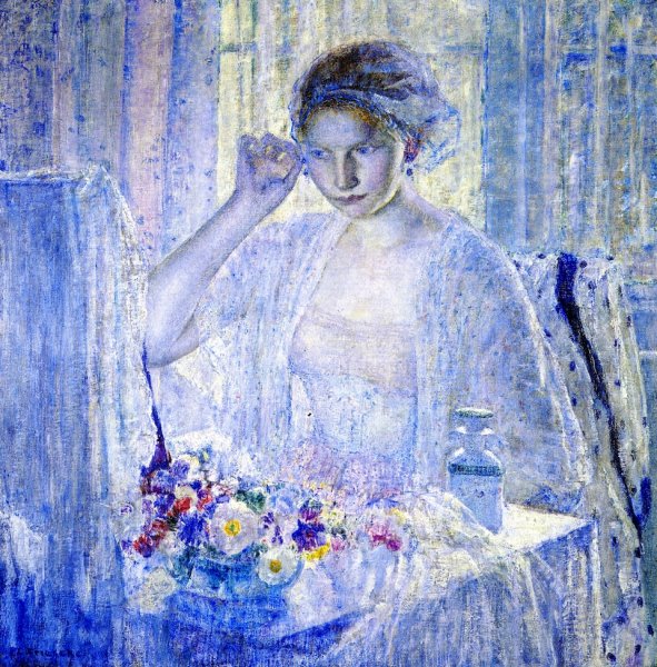Main Product Photo of Girl with Earrings Painting by Frederick C. Frieseke