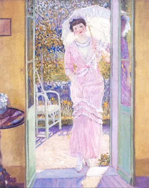 In the Doorway Good Morning by Frederick C. Frieseke - Oil Painting Reproduction