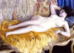 Lady on a Gold Couch by Frederick C. Frieseke - Oil Painting Reproduction