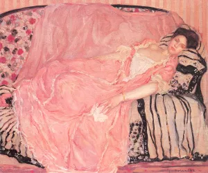 Portrait of Madame Gely On the Couch by Frederick C. Frieseke Portrait of Madame Gely On the Couch Oil painting by Frederick C. Frieseke