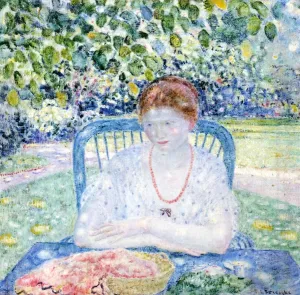 Sewing in the Garden Oil painting by Frederick C. Frieseke