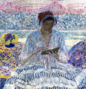 Summer Reading also known as Under the Awning by Frederick C. Frieseke - Oil Painting Reproduction