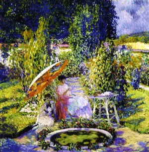 The Garden Umbrella by Frederick C. Frieseke - Oil Painting Reproduction