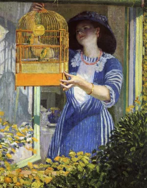 The Open Window also known as The Bird Cage by Frederick C. Frieseke Oil Painting