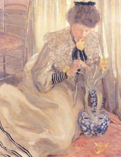 The Yellow Tulip by Frederick C. Frieseke - Hand-Painted Oil Painting Reproduction