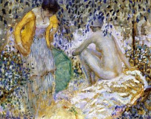 Two Women on the Grass Oil painting by Frederick C. Frieseke