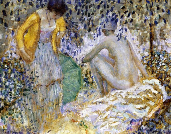 Two Women on the Grass by Frederick C. Frieseke - Hand-Painted Oil Painting Reproduction