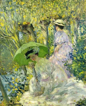 Two Young Women in a Garden by Frederick C. Frieseke - Oil Painting Reproduction