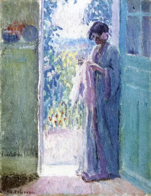 Woman in a Doorway painting by Frederick C. Frieseke