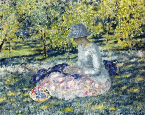 Woman Seated in a Park with Basket