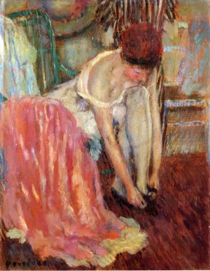 Woman Tying Her Shoe by Frederick C. Frieseke - Oil Painting Reproduction