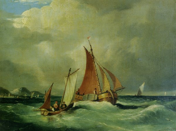 Main Product Photo of Fishing Boats on an Open Sea Painting by Frederick Calvert