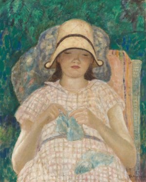 Girl Knitting by Frederick Carl Frieseke Oil Painting