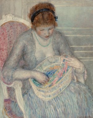 Girl with a Basket of Ribbons by Frederick Carl Frieseke Oil Painting