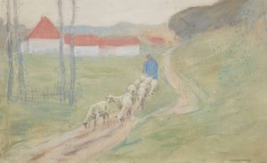 Leading the Sheep by Frederick Carl Frieseke Oil Painting