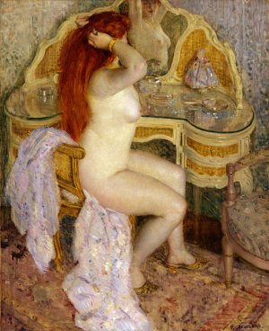 Nude Seated at Her Dressing Table by Frederick Carl Frieseke Oil Painting