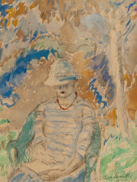 Reading in the Garden  by Frederick Carl Frieseke - Hand-Painted Oil Painting Reproduction