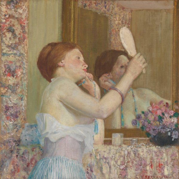 Woman with a Mirror  by Frederick Carl Frieseke - Hand-Painted Oil Painting Reproduction