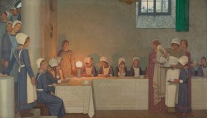 Orphan Girls Entering the Refectory of a Hospital by Frederick Cayley Robinson Oil Painting