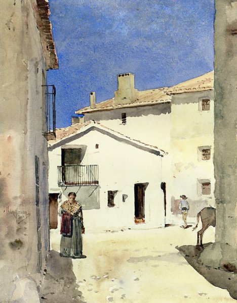 A Street in Denia, Spain by Frederick Childe Hassam - Hand-Painted Oil Painting Reproduction