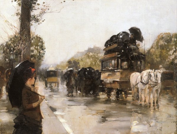 April Showers, Champs Elysees Paris by Frederick Childe Hassam - Hand-Painted Oil Painting Reproduction