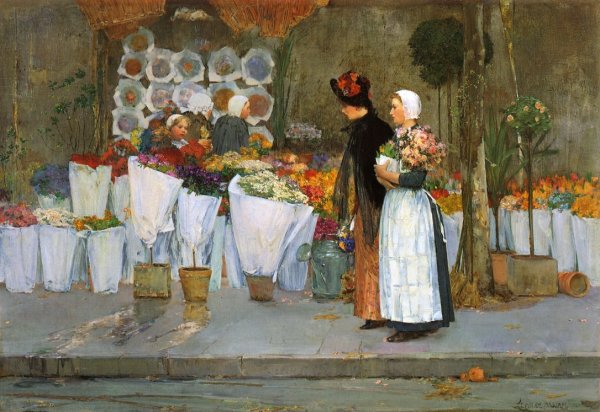 At the Florist by Frederick Childe Hassam - Hand-Painted Oil Painting Reproduction