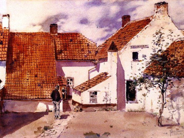 Backyard in Antwerp by Frederick Childe Hassam - Hand-Painted Oil Painting Reproduction