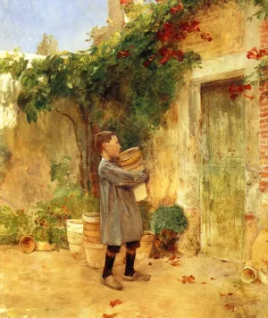 Boy with Flower Pots by Frederick Childe Hassam Oil Painting