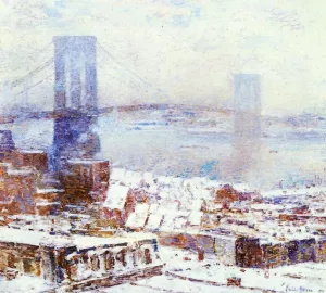 Brooklyn Bridge in Winter by Frederick Childe Hassam - Oil Painting Reproduction