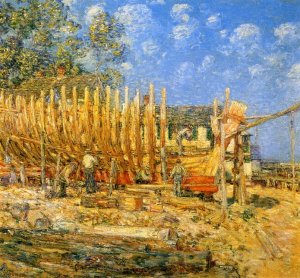 Building the Schooner, Provincetown by Frederick Childe Hassam Oil Painting