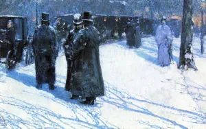 Cab Stand at Night, Madison Square, New York by Frederick Childe Hassam - Oil Painting Reproduction