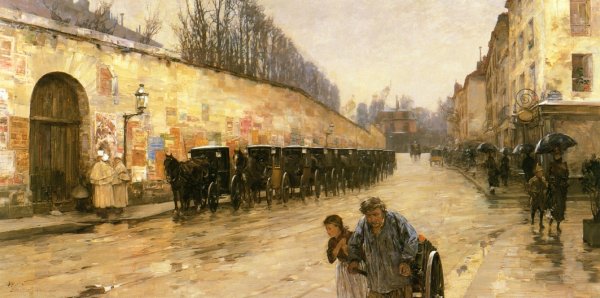 Cab Station, Rue Bonaparte by Frederick Childe Hassam - Hand-Painted Oil Painting Reproduction