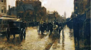 Columbus Avenue Rainy Day by Frederick Childe Hassam - Oil Painting Reproduction