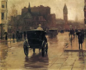 Columbus Avenue, Rainy Day by Frederick Childe Hassam - Oil Painting Reproduction