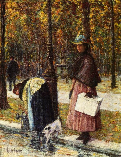 Evening, Champs-Elysees also known as Pres du Louvre by Frederick Childe Hassam - Hand-Painted Oil Painting Reproduction