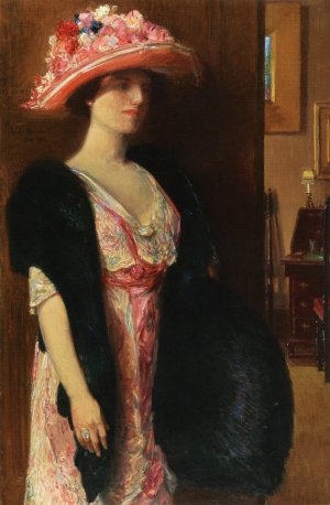 Fire Opals also known as Lady in Furs: Portrait of Mrs. Searle Oil painting by Frederick Childe Hassam
