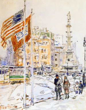 Flags, Columbus Circle by Frederick Childe Hassam Oil Painting