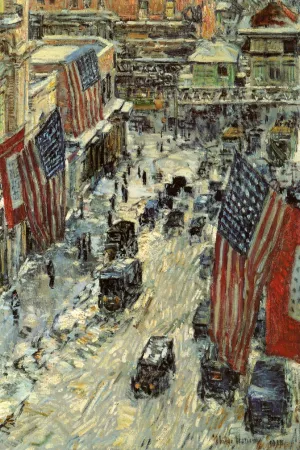 Flags on Fifty-Seventh Street by Frederick Childe Hassam - Oil Painting Reproduction